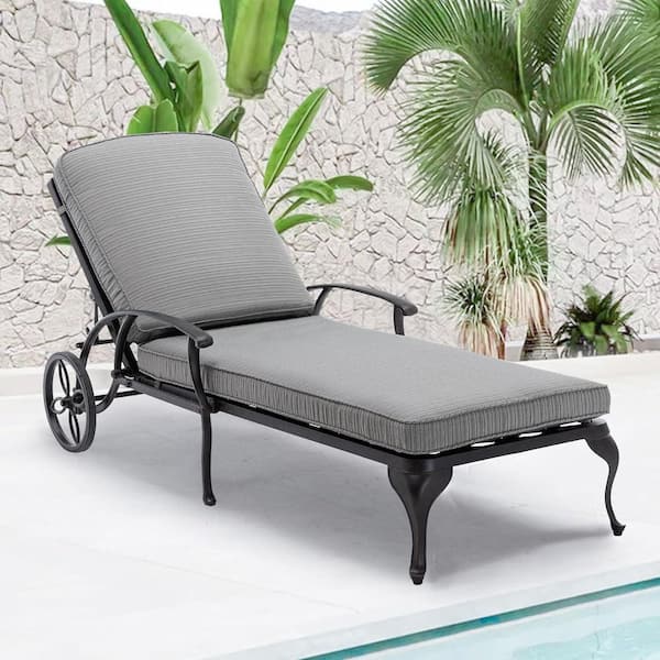 HOMEFUN Antique Bronze 1-Piece Aluminum Adjustable Reclining Outdoor Chaise Lounge with Gray Cushion