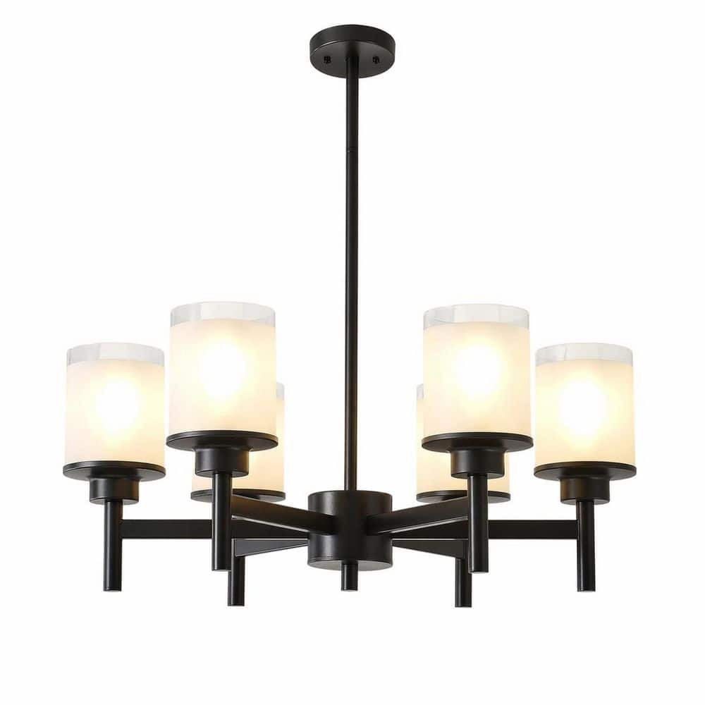 6-Light Black Farmhouse Chandelier with Adjustable Height & Frosted Glass Shades for Dining Room, Living Room, Foyer price history on PriceWatchPro