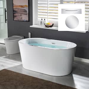 Rossetto 56 in. Acrylic FlatBottom Double Ended Bathtub with Polished Chrome Overflow and Drain Included in White