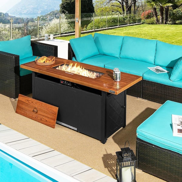 57 in. Metal Rectangular Heater Outdoor Propane Gas Fire Pit 50,000 BTU Table Brown