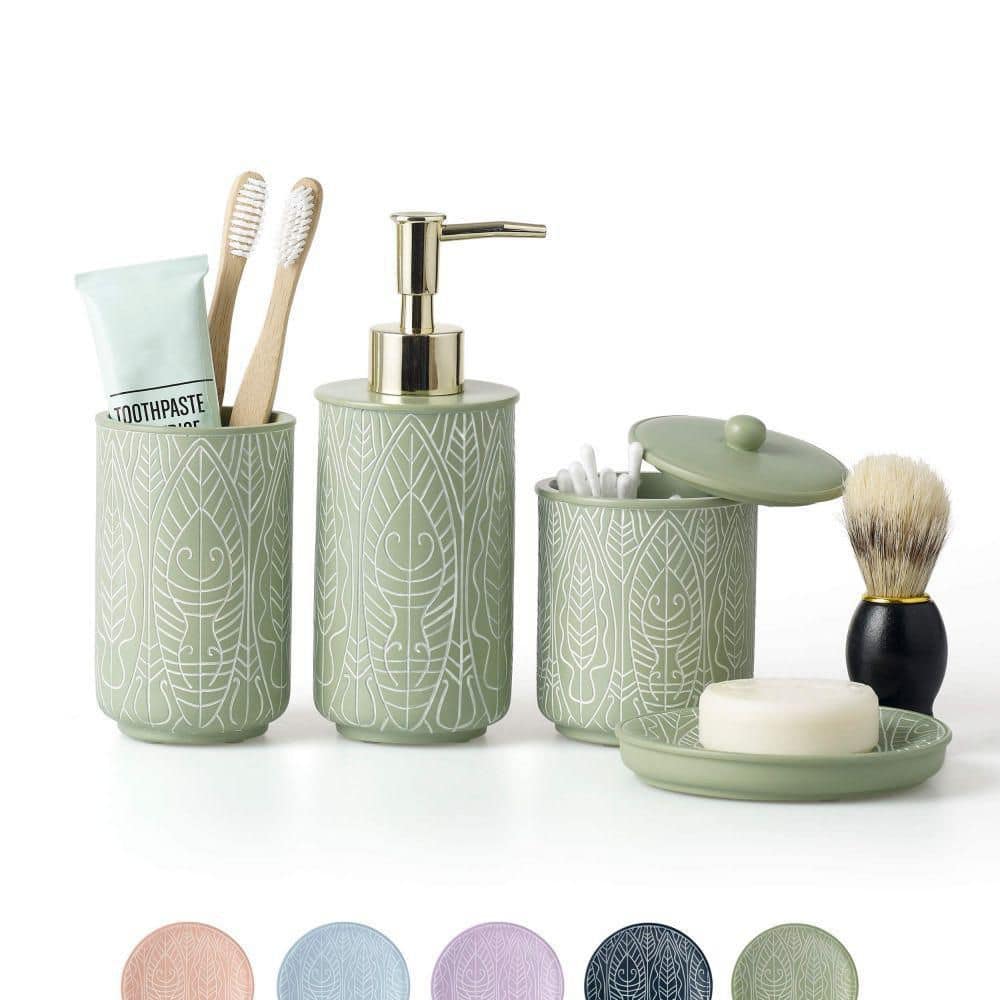 Aoibox 6-Piece Bathroom Accessory Set with Soap Dispenser, Toothbrush Holder, Green