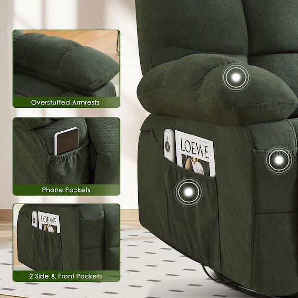 Z-joyee Green Fabric Recliners Vibration Massage and Lumbar