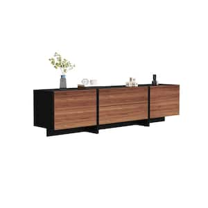 Black, Brown Wooden Grain TV Stand, Entertainment Center Fits TV's up to 90 in. with 2 Drawer, 2 Shelves for Storage