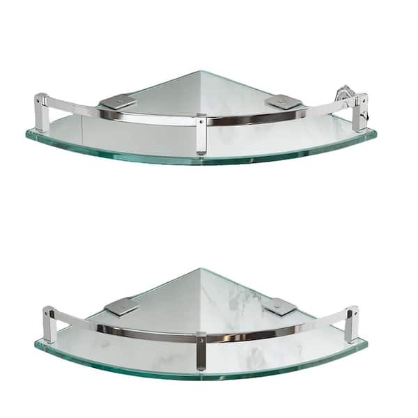 Cubilan 9.8 in. W x 9.8 in. D Silver Decorative Wall Shelf, Glass Shelf Wall Mounted