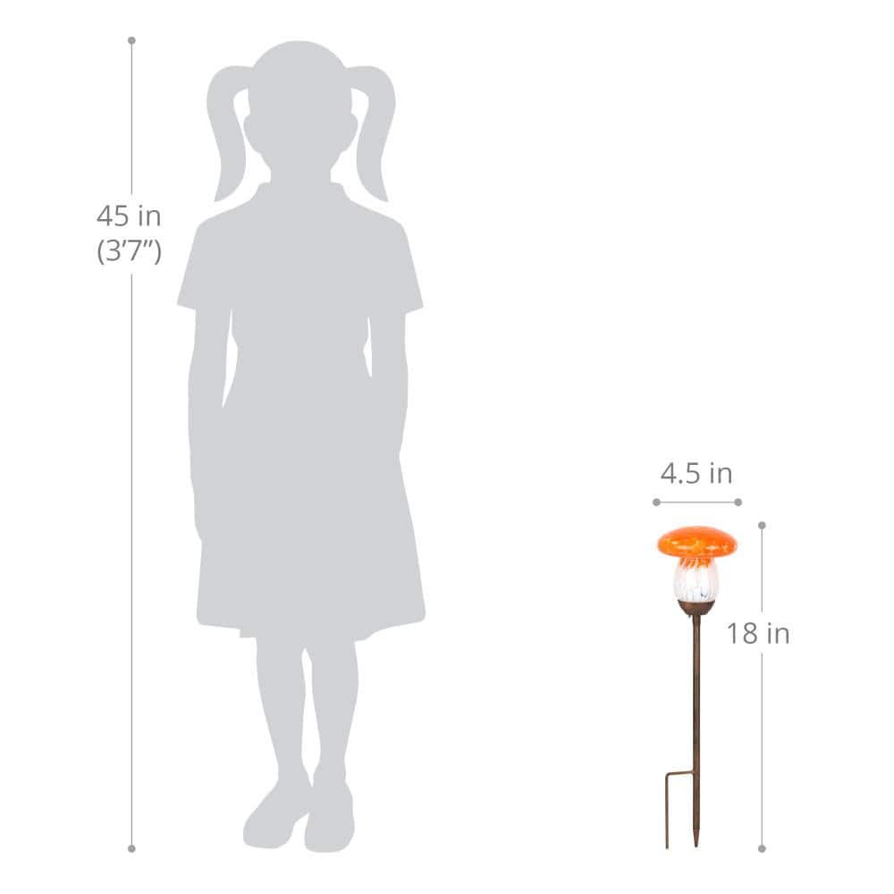 Solar Orange and White Glass Mushroom Garden Stake