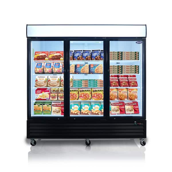 80 in. 70 Cu. Ft. Commercial Auto / Cycle Defrost Merchandiser Upright Freezer in Black with Glass Door and LED Panel