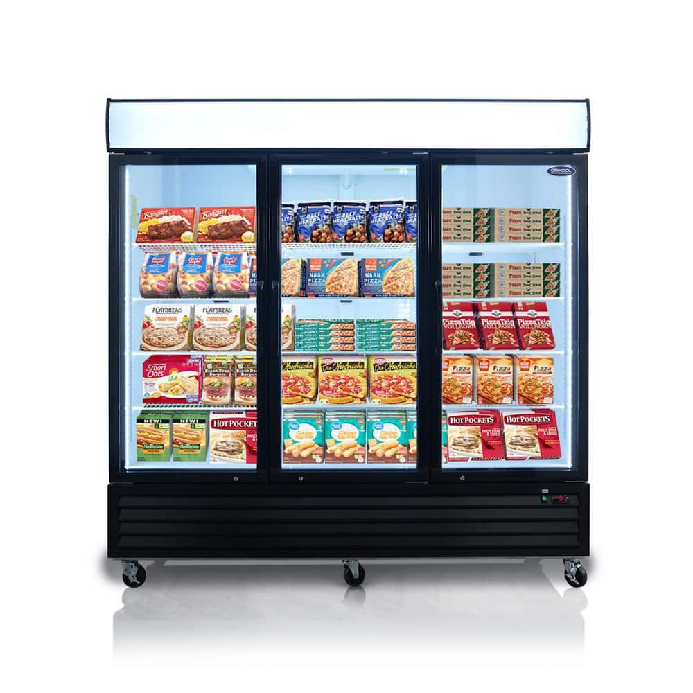 80 in. 70 Cu. Ft. Commercial Auto / Cycle Defrost Merchandiser Upright Freezer in Black with Glass Door and LED Panel