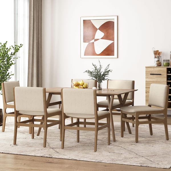 Juan Modern Wheat Fabric Upholstered and Walnut Finish Solid Wood Frame Dining Chair (Set of 6)