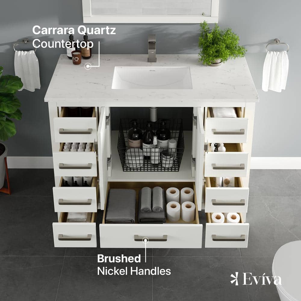 42" White Carrara Marble Single Bathroom Vanity