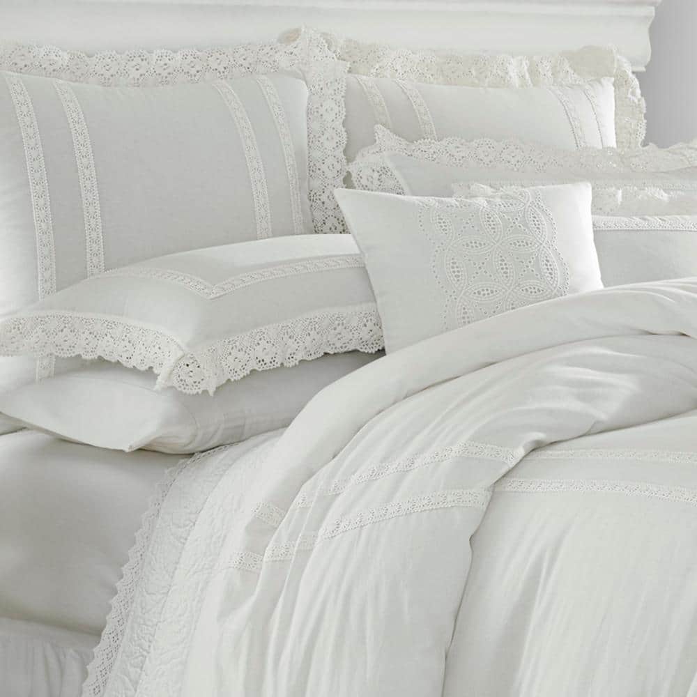 Laura Ashley Annabella 3-Piece White Solid Cotton King Comforter Set Laura Ashley Annabella 3-Piece White Solid Cotton King Comforter Set - 3