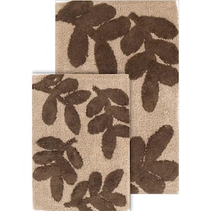 Monte Carlo Linen and Chocolate 21 in. x 34 in. and 17 in. x 24 in. 2-Piece Bath Rug Set