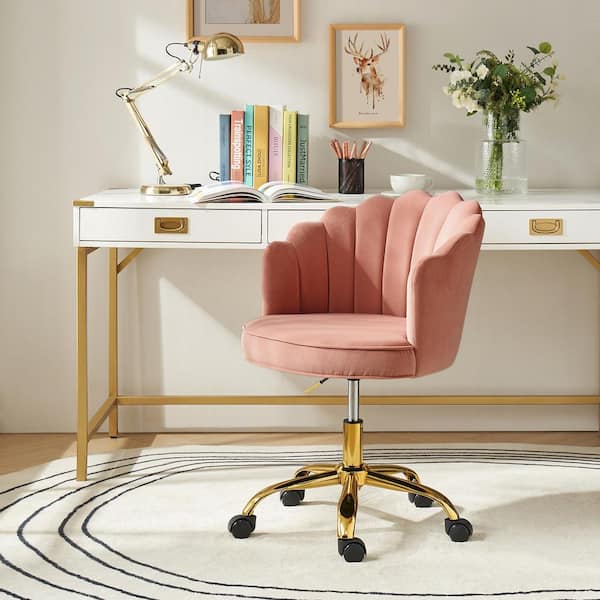 JAYDEN CREATION Rebeca Pink Swivel Velvet Task Chair with Tufted Back