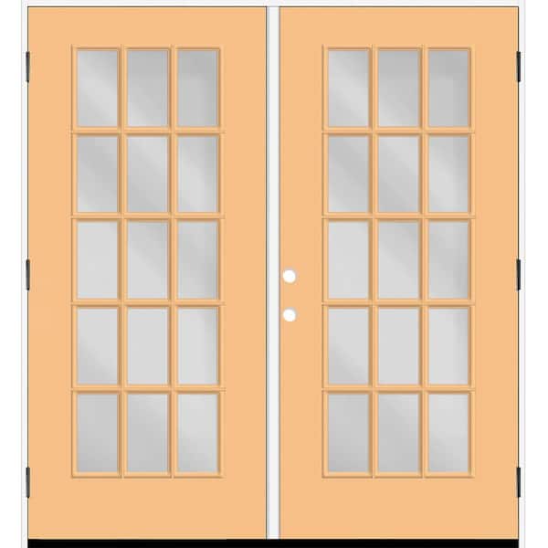 Reliant 64 in. x 80 in. Full Lite 15L Clear Glass LHOS Jackfruit Finish Fiberglass Double Prehung Front Door 6 in. Jamb