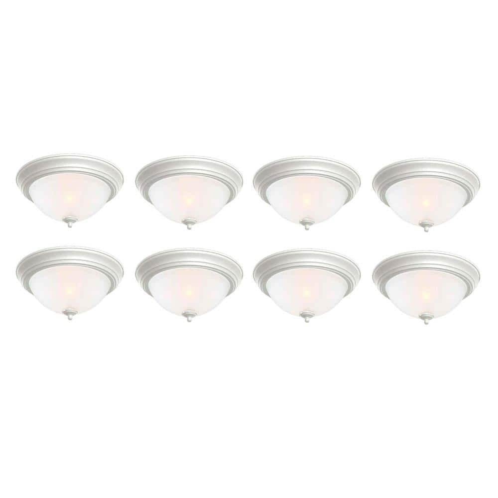 13 in. 2-Light White Flush Mount (8-Pack)