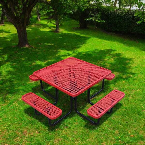 Outdoor 79 in. Thermoplastic Coated Square Steel Picnic Tables 8-Person ...