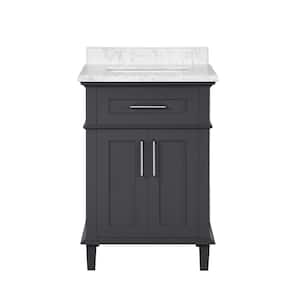Sonoma 24 in. Single Sink Freestanding Dark Charcoal Bath Vanity with Carrara Marble Top (Assembled)