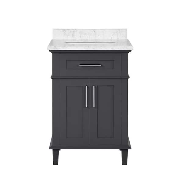 Sonoma 24 in. Single Sink Dark Charcoal Bath Vanity with Carrara Marble Top (Assembled)