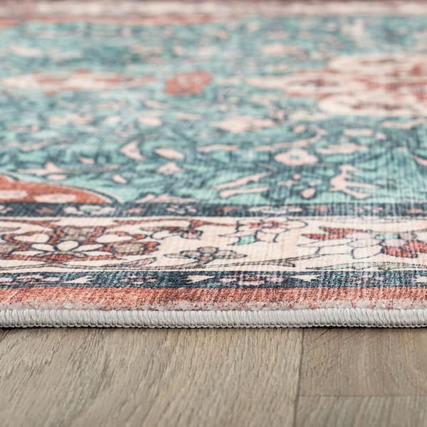 Traditional Oriental Medallion Washable Non Slip Multi 2 ft. x 10 ft. Runner Rug