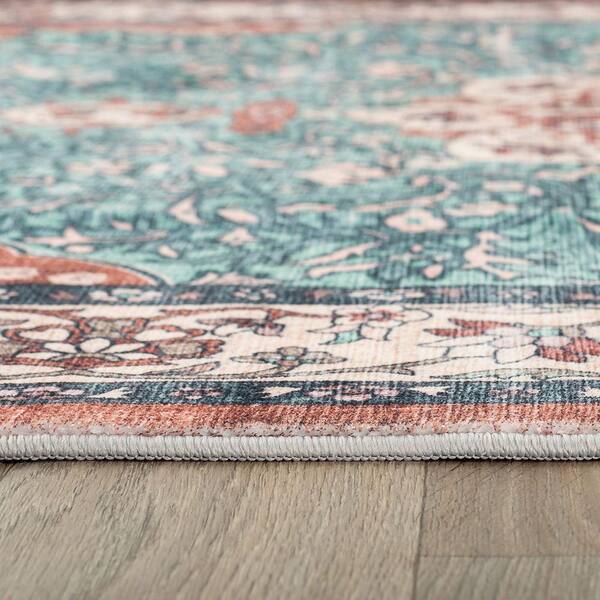Traditional Oriental Medallion Washable Non Slip Multi 3' x 5' Area Rug