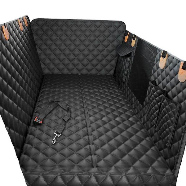 Hard Bottom Waterproof Dog Car Seat Cover with Mesh Window and Storage Pockets