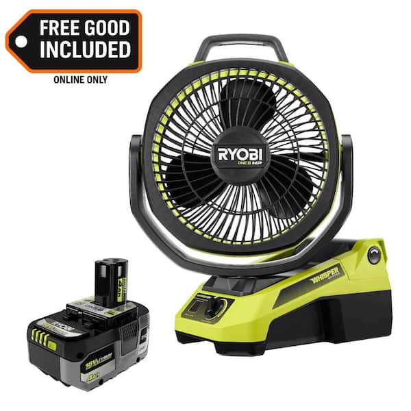 ONE+ 18V Cordless Hybrid WHISPER SERIES 9 in. Oscillating Fan with ONE+ 18V 4.0 Ah HIGH PERFORMANCE Battery