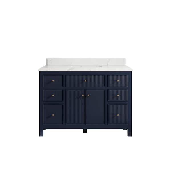 Willow Collections Sonoma 48 in. W x 22 in. D x 36 in. H Bath Vanity in Navy Blue with Cove Edge Calacatta Quartz Top