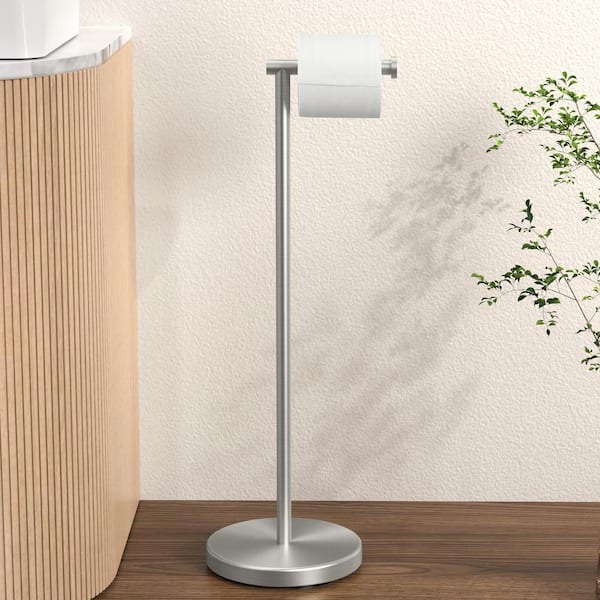 KES Bathroom Freestanding Toilet Paper Holder 26 in. H Tissue Roll Holder Floor Stand in Brushed Finish