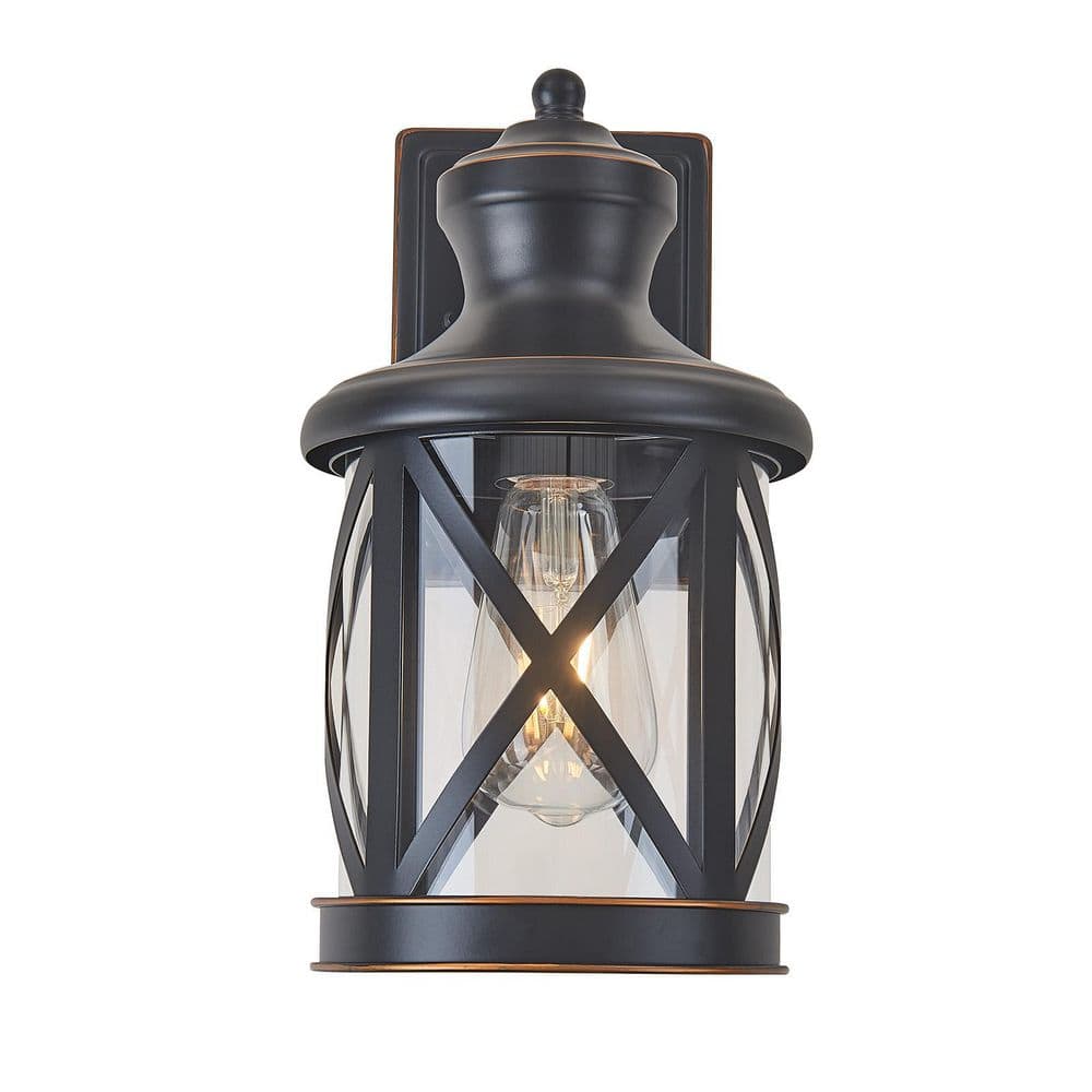 Outdoor Life Black and Gold 1-Light Lantern Outdoor Sconce 11.8 in. Hardwired with Bulb Not Included price history on PriceWatchPro