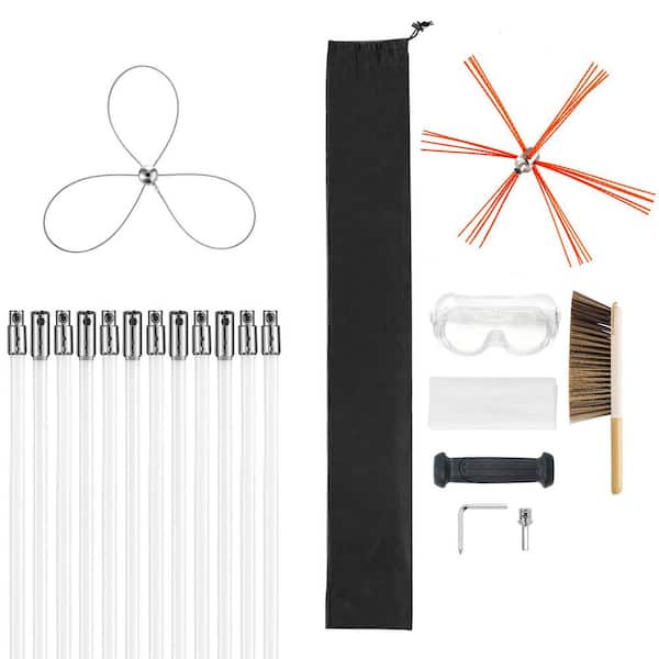 Chimney Sweep Kit, 8-Piece Cleaning Tool, 39 ft. Length, Cleaner Sweeper with Dual Brush Heads & Bristle Replacements