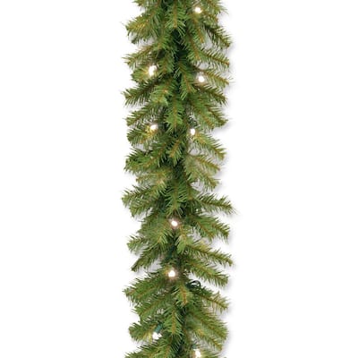 Norwood Fir 9 ft. Garland with Battery Operated Warm White LED Lights
