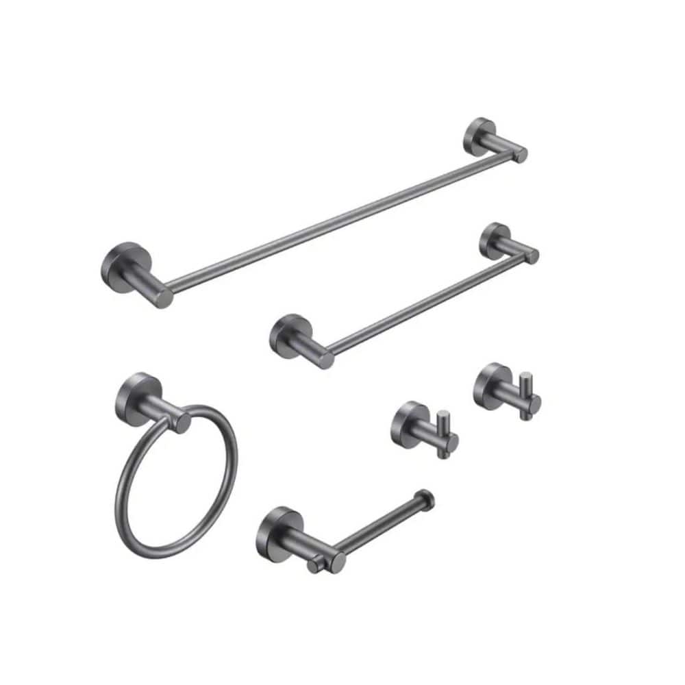 Bathroom Hardware Set, Thicken Space Aluminum 6 PCS Towel bar Set- Gun Grey
