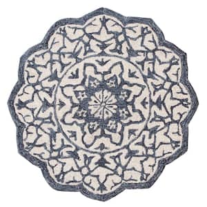 Brenna Modern Denim Blue/White 3 ft. Round Mosaic Medallion Wool Area Rug