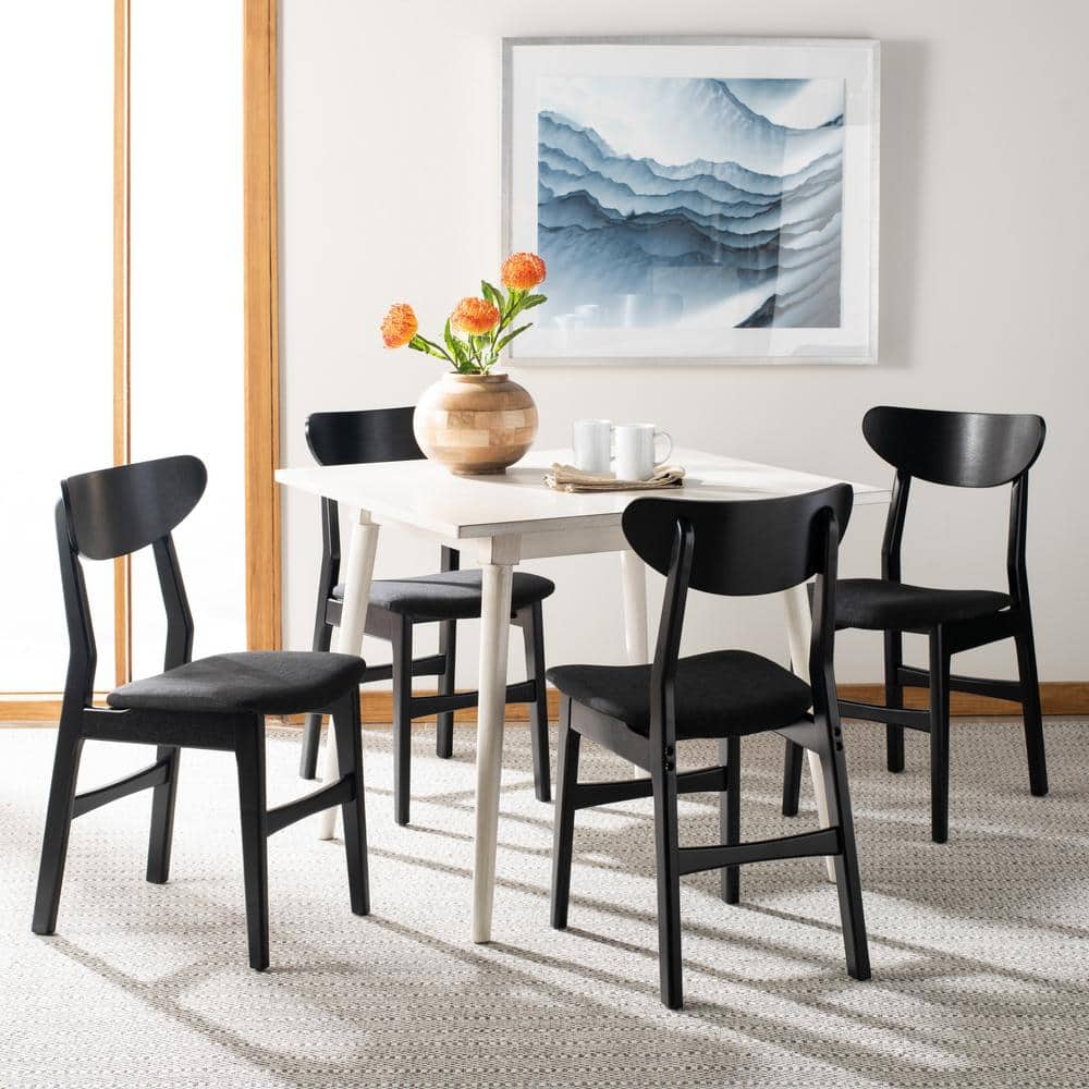 Transitional Black Wood Upholstered Side Chair Set of 2