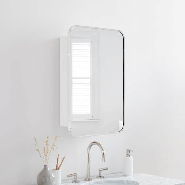 TEHOME Garnes 17.5 in. W x 29 in. H Rectangular Recessed or Surface Mount Metal Medicine Cabinet with Mirror in Polished Nickel