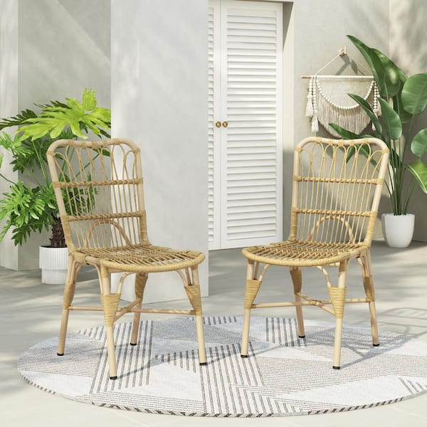 Unbranded Natural PE Wicker Outdoor Dining Chair (Set of 2)