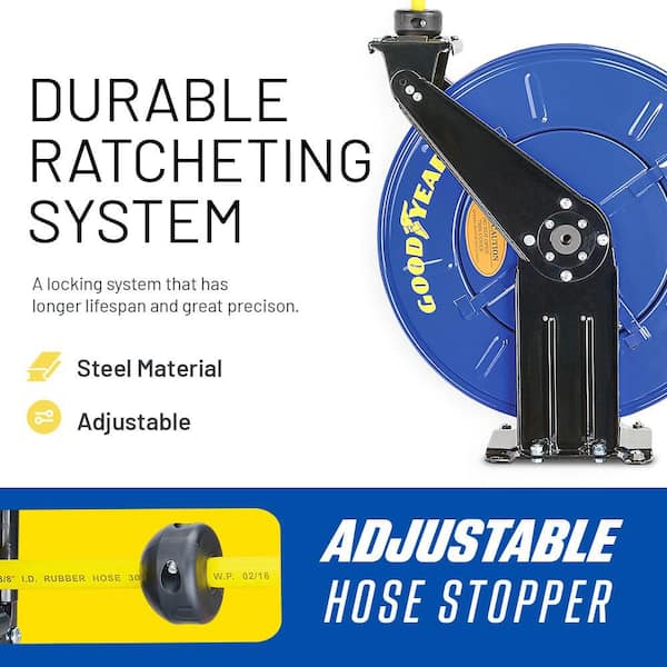 3/8 in. x 50 ft. Steel Dual Arm Pedestal Air Hose Reel SBR Rubber Hose