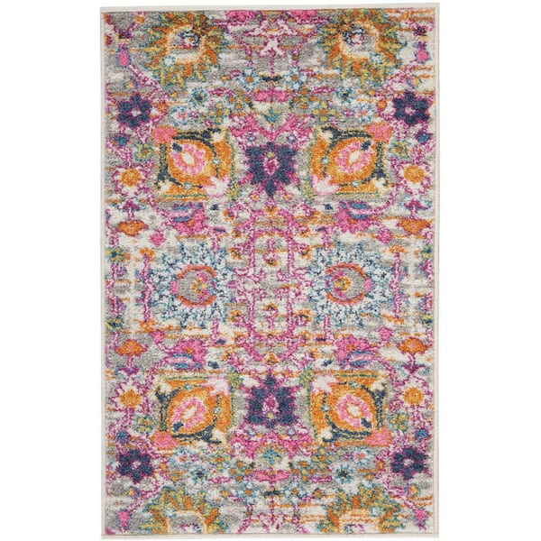 Passion Silver doormat 2 ft. x 3 ft. Persian Floral Vintage Kitchen Area Rug