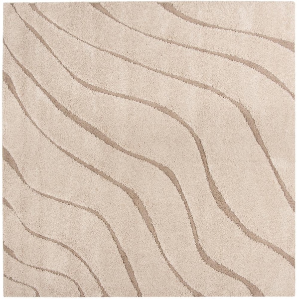 SAFAVIEH Florida Shag Cream/Beige 7 ft. x 7 ft. Square Solid Area Rug