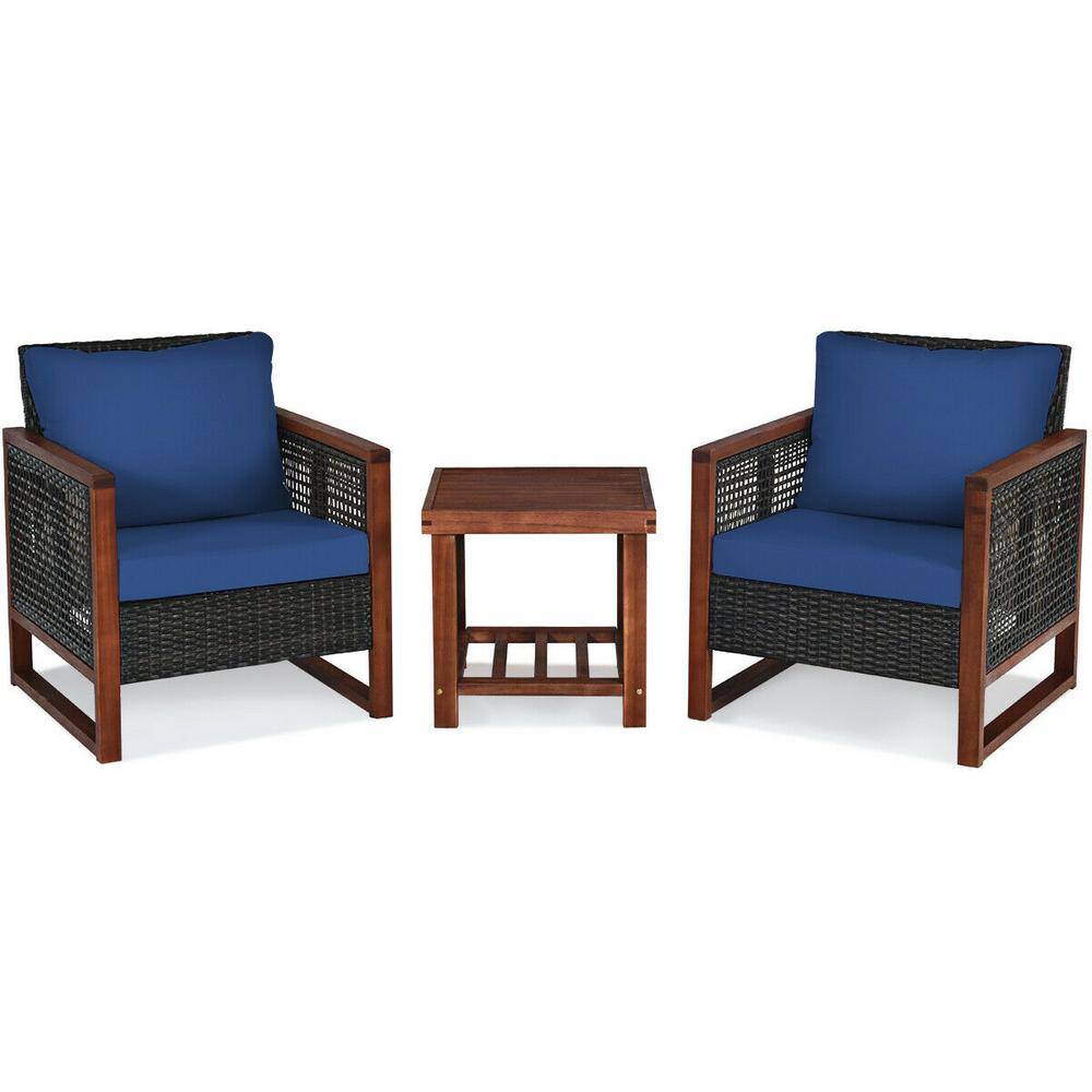 FORCLOVER 3-Piece Acacia Wood Patio Conversation Set With Square Wooden ...