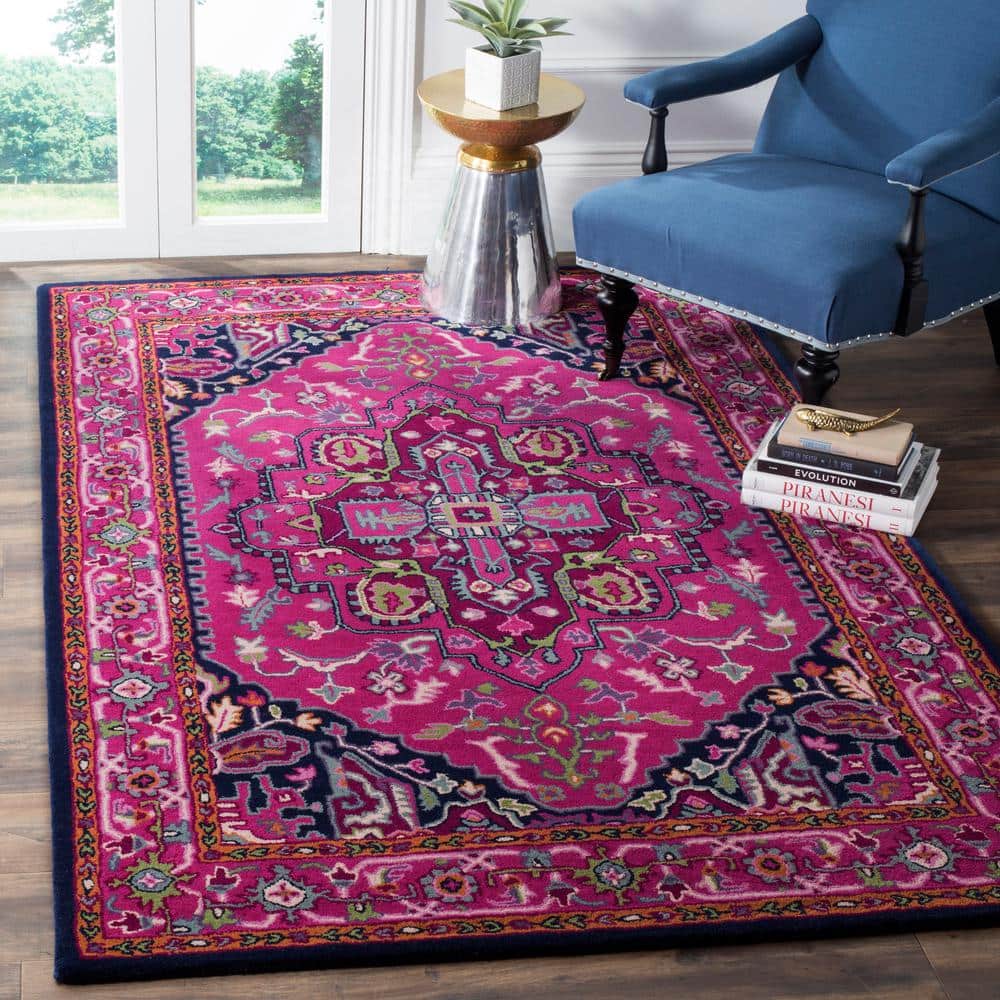Bellagio Pink and Navy 8' x 10' Hand Tufted Wool Area Rug