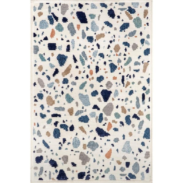 nuLOOM Fern Modern Terrazzo Fringe Blue 8 ft. x 10 ft. Area Rug KKPL13A ...