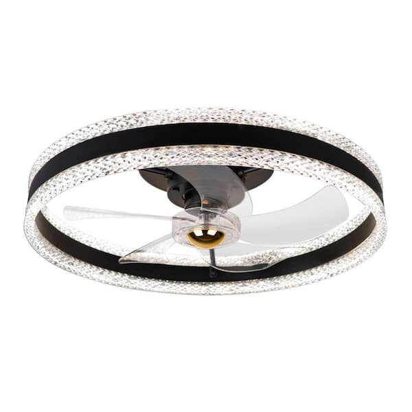 Tivleed 15.7 in. Modern Indoor Crystal Recessed Low Profile Black Ceiling Fan with LED Lights