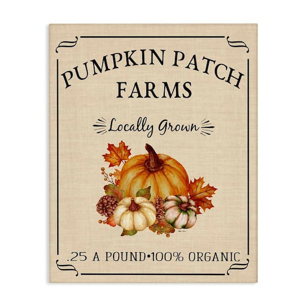 Stupell Industries Pumpkin Patch Farms Vintage Seasonal Autumn Sign by Sheri Hart Unframed Graphic Nature Art Print 36 in. x 48 in.