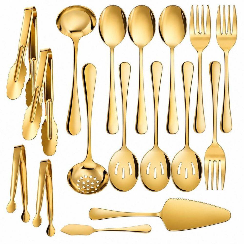 Numhew 17-Pack Gold Stainless Steel Buffet Serving Set with