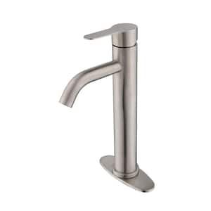 Waterfall Spout Single Handle Single Hole Bathroom Faucet with Deckplate Included & Drain Kit Included in Brushed Nickel