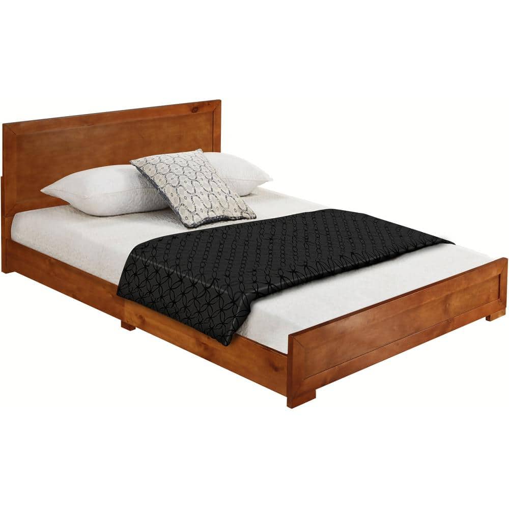 Cherry Wood King Platform Bed with Upholstered Headboard