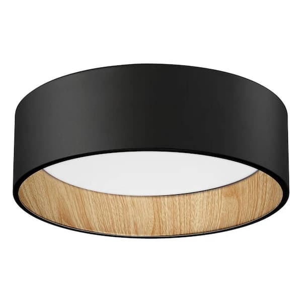 Lightania 13 in. 25-Watt Modern Black Integrated LED Flush Mount with White Acrylic Shade