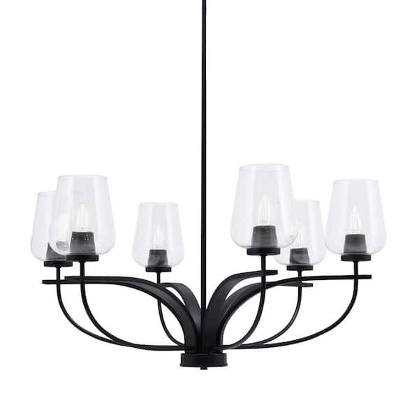 Unbranded Olympia 6-Light Matte Black Round Chandelier with 5 in. Clear Bubble Glass Shades, No bulbs included