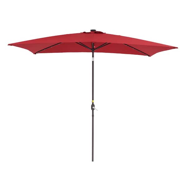 Unbranded 10 ft. x 6.5 ft. Steel Outdoor Solar LED Lighted Patio Market Umbrella with Tilt Adjustment and Crank Lift in Red