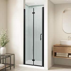 30-31 3/8 in. W x 72 in. H Bifold Semi-Frameless Shower Door in Matte Black,Clear Tempered Glass,Reversible Installation